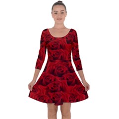 Romantic Red Rose Quarter Sleeve Skater Dress by LoolyElzayat