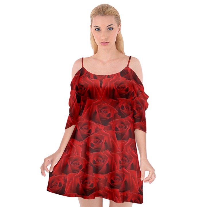 Romantic Red Rose Cutout Spaghetti Strap Chiffon Dress