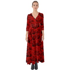 Romantic Red Rose Button Up Boho Maxi Dress by LoolyElzayat