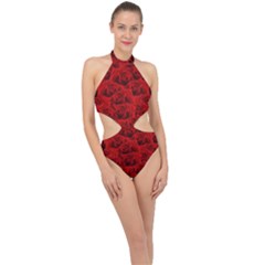 Romantic Red Rose Halter Side Cut Swimsuit by LoolyElzayat