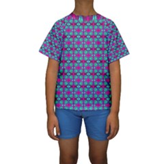 Pink Green Turquoise Swirl Pattern Kids  Short Sleeve Swimwear by BrightVibesDesign