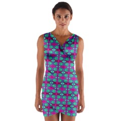 Pink Green Turquoise Swirl Pattern Wrap Front Bodycon Dress by BrightVibesDesign