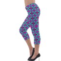 Pink Green Turquoise Swirl Pattern Lightweight Velour Capri Leggings  View3