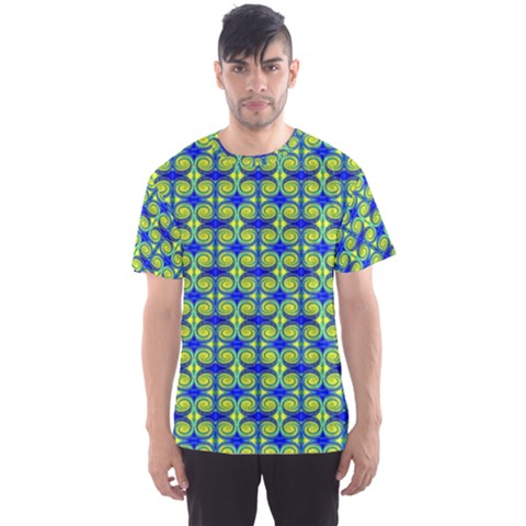 Blue Yellow Green Swirl Pattern Men s Sports Mesh Tee by BrightVibesDesign