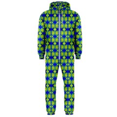 Blue Yellow Green Swirl Pattern Hooded Jumpsuit (men)  by BrightVibesDesign