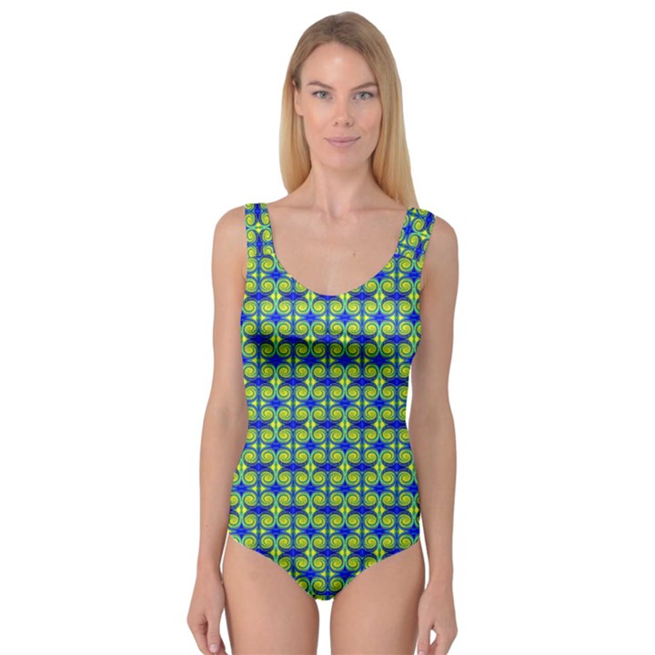 Blue Yellow Green Swirl Pattern Princess Tank Leotard 