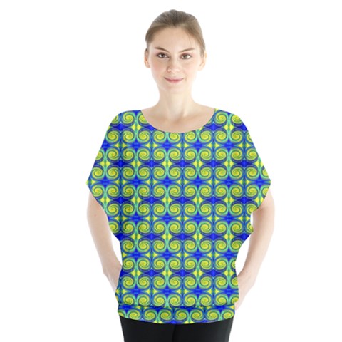 Blue Yellow Green Swirl Pattern Blouse by BrightVibesDesign