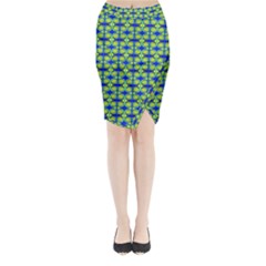 Blue Yellow Green Swirl Pattern Midi Wrap Pencil Skirt by BrightVibesDesign