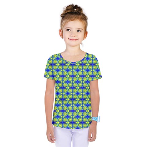 Blue Yellow Green Swirl Pattern Kids  One Piece Tee by BrightVibesDesign