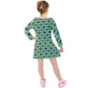 Blue Yellow Green Swirl Pattern Kids  Long Sleeve Velvet Dress View2