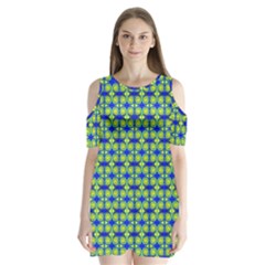 Blue Yellow Green Swirl Pattern Shoulder Cutout Velvet One Piece by BrightVibesDesign