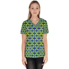 Blue Yellow Green Swirl Pattern Scrub Top by BrightVibesDesign