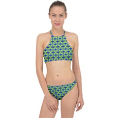 Blue Yellow Green Swirl Pattern Racer Front Bikini Set