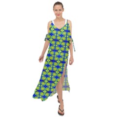 Blue Yellow Green Swirl Pattern Maxi Chiffon Cover Up Dress by BrightVibesDesign