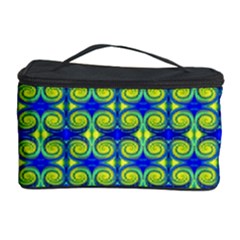 Blue Yellow Green Swirl Pattern Cosmetic Storage Case by BrightVibesDesign