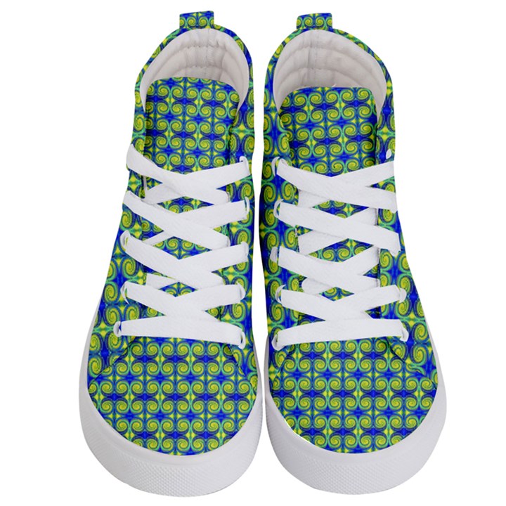 Blue Yellow Green Swirl Pattern Kid s Hi-Top Skate Sneakers