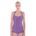 Blue Orange Yellow Swirl Pattern Boyleg Halter Swimsuit  View1