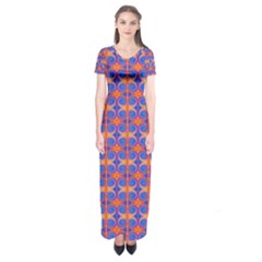 Blue Orange Yellow Swirl Pattern Short Sleeve Maxi Dress by BrightVibesDesign