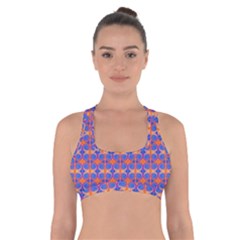 Blue Orange Yellow Swirl Pattern Cross Back Sports Bra by BrightVibesDesign