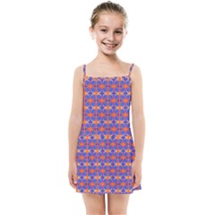 Blue Orange Yellow Swirl Pattern Kids Summer Sun Dress by BrightVibesDesign