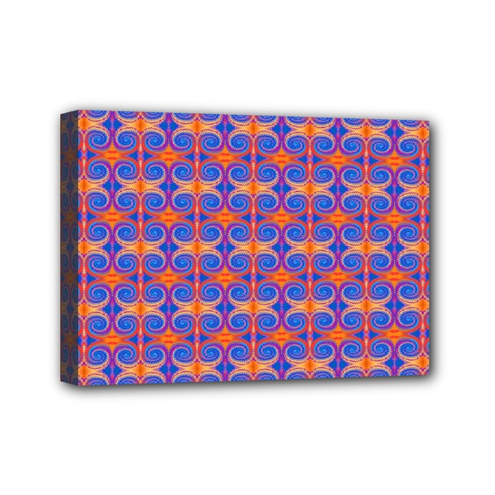 Blue Orange Yellow Swirl Pattern Mini Canvas 7  x 5 