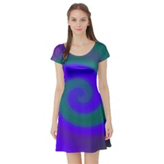 Swirl Green Blue Abstract Short Sleeve Skater Dress by BrightVibesDesign