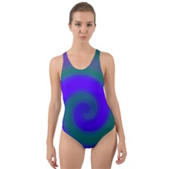 Swirl Green Blue Abstract Cut-out Back One Piece Swimsuit by BrightVibesDesign