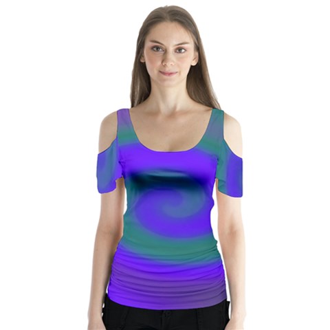 Swirl Green Blue Abstract Butterfly Sleeve Cutout Tee  by BrightVibesDesign