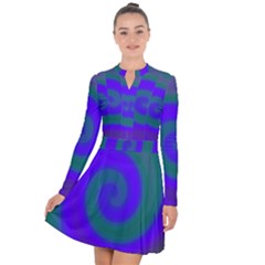 Swirl Green Blue Abstract Long Sleeve Panel Dress by BrightVibesDesign