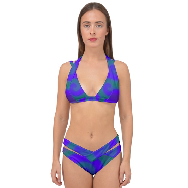 Swirl Green Blue Abstract Double Strap Halter Bikini Set