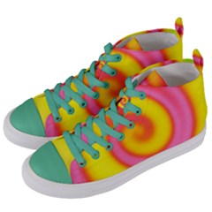 Swirl Yellow Pink Abstract Women s Mid-top Canvas Sneakers by BrightVibesDesign