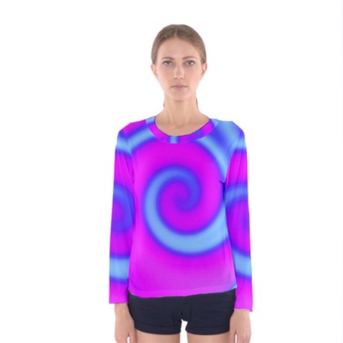 Swirl Pink Turquoise Abstract Women s Long Sleeve Tee by BrightVibesDesign