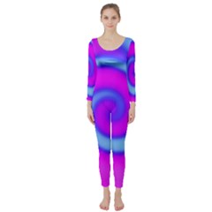 Swirl Pink Turquoise Abstract Long Sleeve Catsuit by BrightVibesDesign