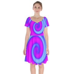 Swirl Pink Turquoise Abstract Short Sleeve Bardot Dress by BrightVibesDesign