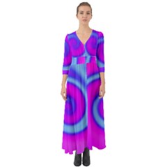 Swirl Pink Turquoise Abstract Button Up Boho Maxi Dress