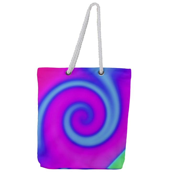 Swirl Pink Turquoise Abstract Full Print Rope Handle Tote (Large)