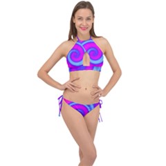 Swirl Pink Turquoise Abstract Cross Front Halter Bikini Set