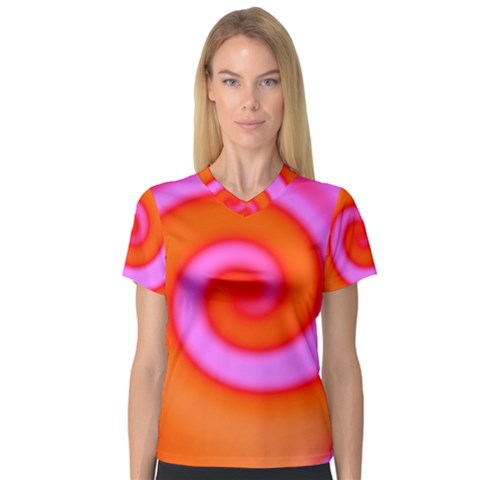 Swirl Orange Pink Abstract V-neck Sport Mesh Tee by BrightVibesDesign