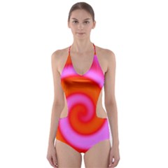 Swirl Orange Pink Abstract Cut-out One Piece Swimsuit by BrightVibesDesign