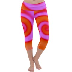 Swirl Orange Pink Abstract Capri Yoga Leggings by BrightVibesDesign