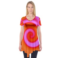 Swirl Orange Pink Abstract Short Sleeve Tunic  by BrightVibesDesign