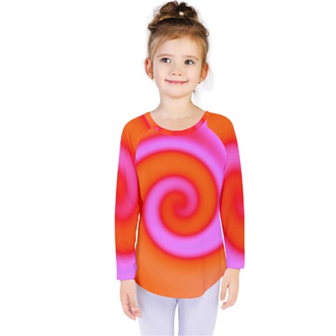 Swirl Orange Pink Abstract Kids  Long Sleeve Tee by BrightVibesDesign