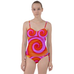 Swirl Orange Pink Abstract Sweetheart Tankini Set by BrightVibesDesign