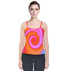 Swirl Orange Pink Abstract Velvet Spaghetti Strap Top