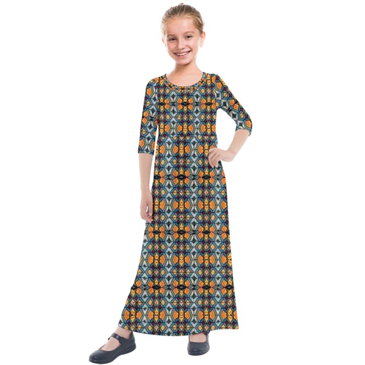 ARTWORK BY PATRICK-COLORFUL-2-1 Kids  Quarter Sleeve Maxi Dress