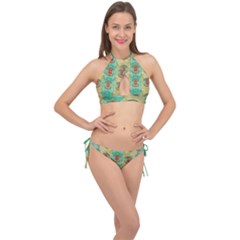 Peace Will Be In Fantasy Flowers With Love Cross Front Halter Bikini Set