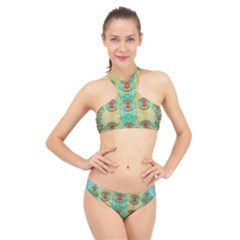 Peace Will Be In Fantasy Flowers With Love High Neck Bikini Set