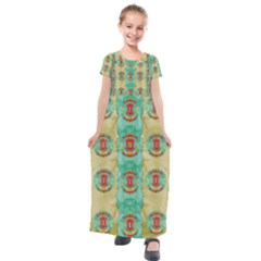 Peace Will Be In Fantasy Flowers With Love Kids  Short Sleeve Maxi Dress