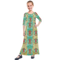 Peace Will Be In Fantasy Flowers With Love Kids  Quarter Sleeve Maxi Dress