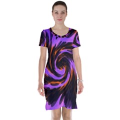 Swirl Black Purple Orange Short Sleeve Nightdress by BrightVibesDesign